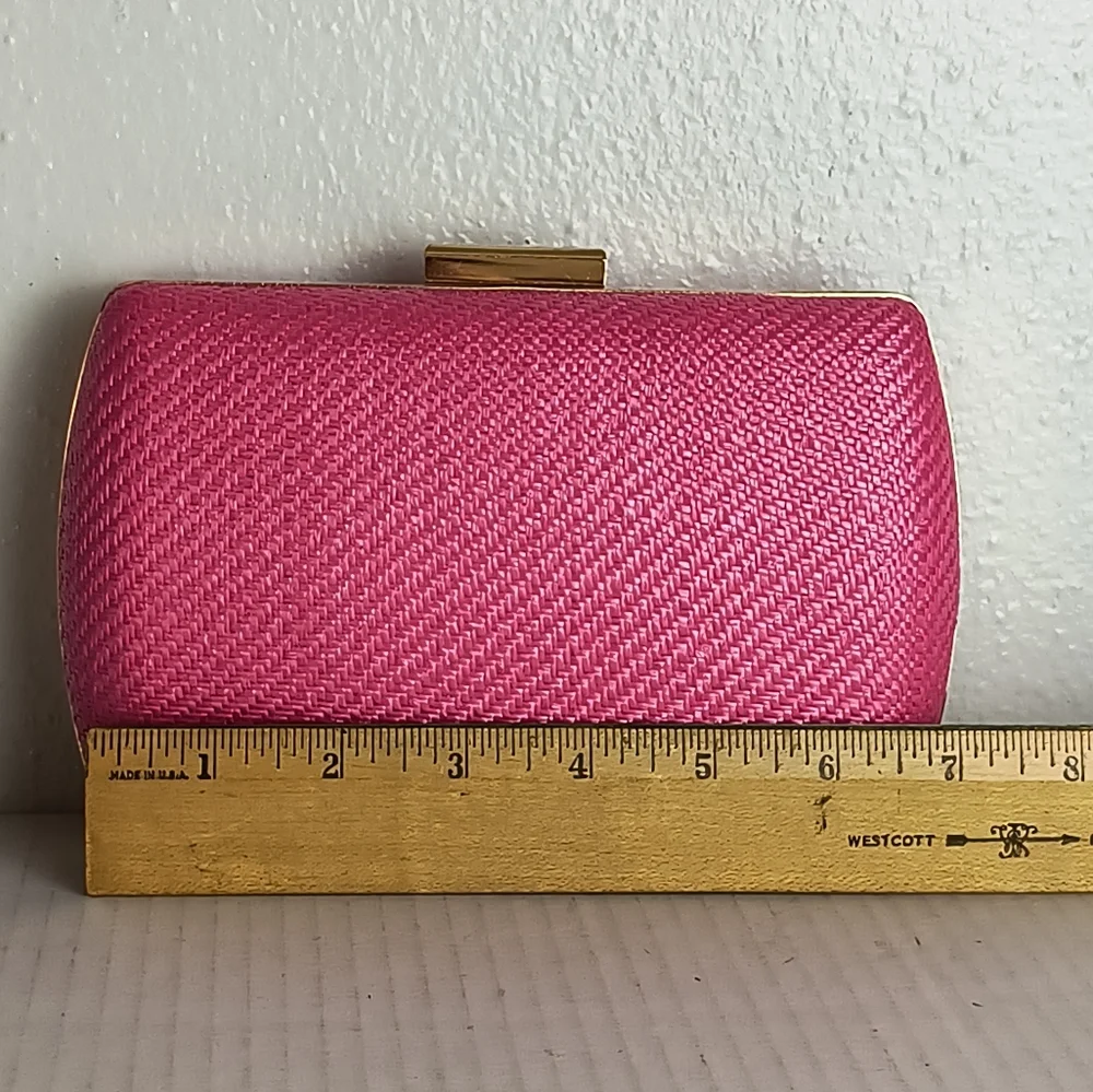 Exquisite Woven Shade Satin Evening Clutch Hand Bag Rose Red Metal Strap